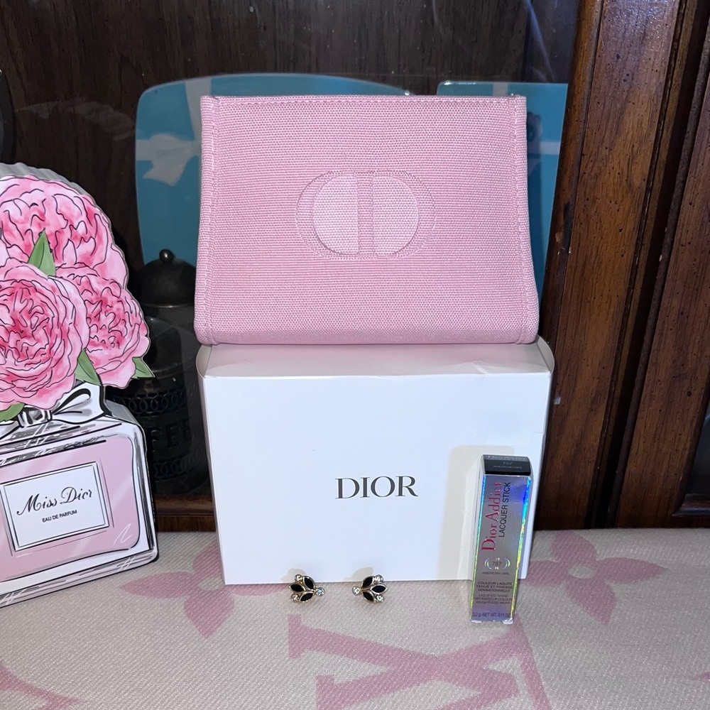 Christian Dior Bundle, Earrings, Makeup Pouch, Box, Lipstick, Excellent!